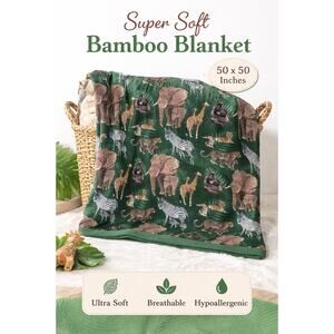 NWT's Bamboo 50" x 50" Blanket. Woodland Animals print. Buttery soft Viscose.